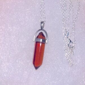 Red Quartz natural crystal silver 24” necklace